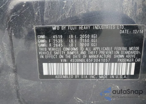 2015 Subaru Legacy 2.5I Limited z USA, uszkodzony, nr VIN 4S3BNBL65F3041057